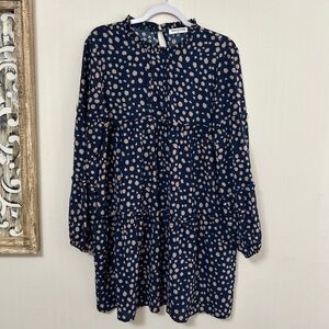 Navy Polka Dot Tiered Dress